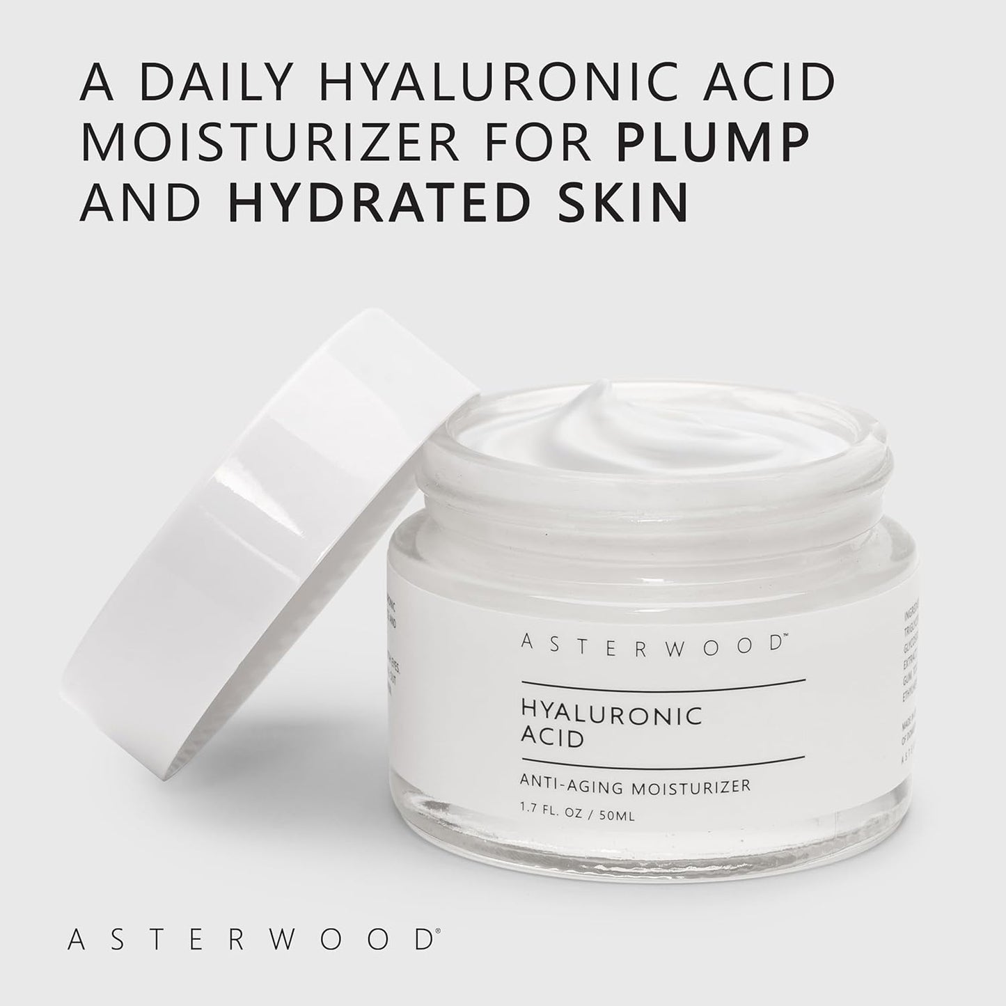 Asterwood Hyaluronic Acid Moisturizer - Anti-Aging, Wrinkle Reducing, Moisturizing, Hydrating - Fragrance-Free, Non-Comedogenic - 1.7 Fl Oz