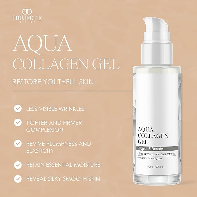 Project E Beauty Aqua Collagen Gel 24-Hour Hydration | Anti-Aging Brightening Treatment | Hydrating & Moisturizing Facial Skincare | Anti-Wrinkle Body Lotion | For Dry or Rough Skin | 50ml