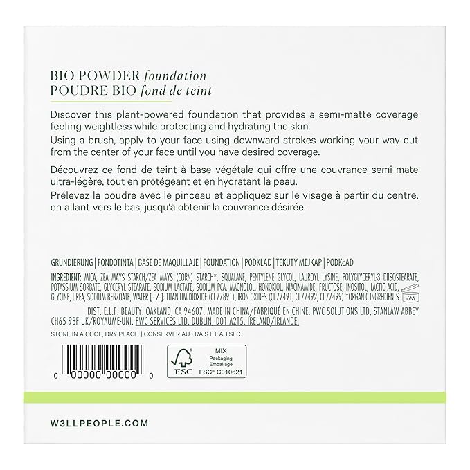 Well People Bio Powder Foundation, Lightweight & Hydrating Foundation For Perfecting & Smoothing Skin, Semi-Matte Finish, Vegan & Cruelty-free, 3W
