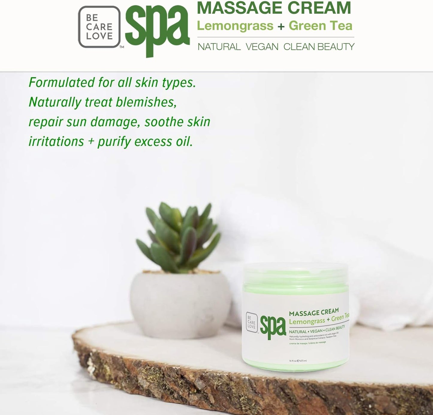 BCL SPA Massage Cream organic Lemongrass + Green Tea body lotion with shea butter, aloe vera, peppermint, argan and jojoba oils body cream to soothe, calm & revitalize the skin. Home/Pro use 16 fl oz