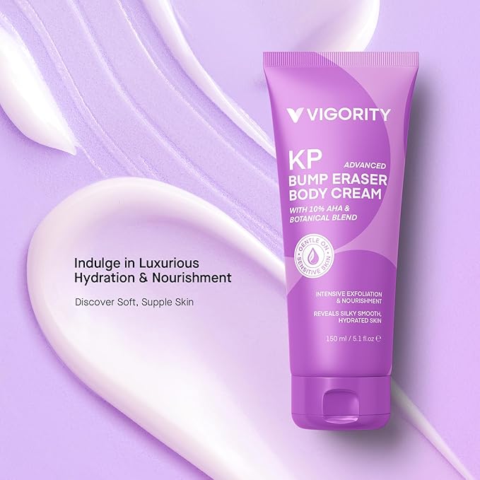 Vigority Keratosis Pilaris Treatment Cream with Lactic Acid – KP Body Bump Exfoliating Moisturizer for Rough, Bumpy, Dry & Flakey Skin, Strawberry Legs – 5.1 Oz