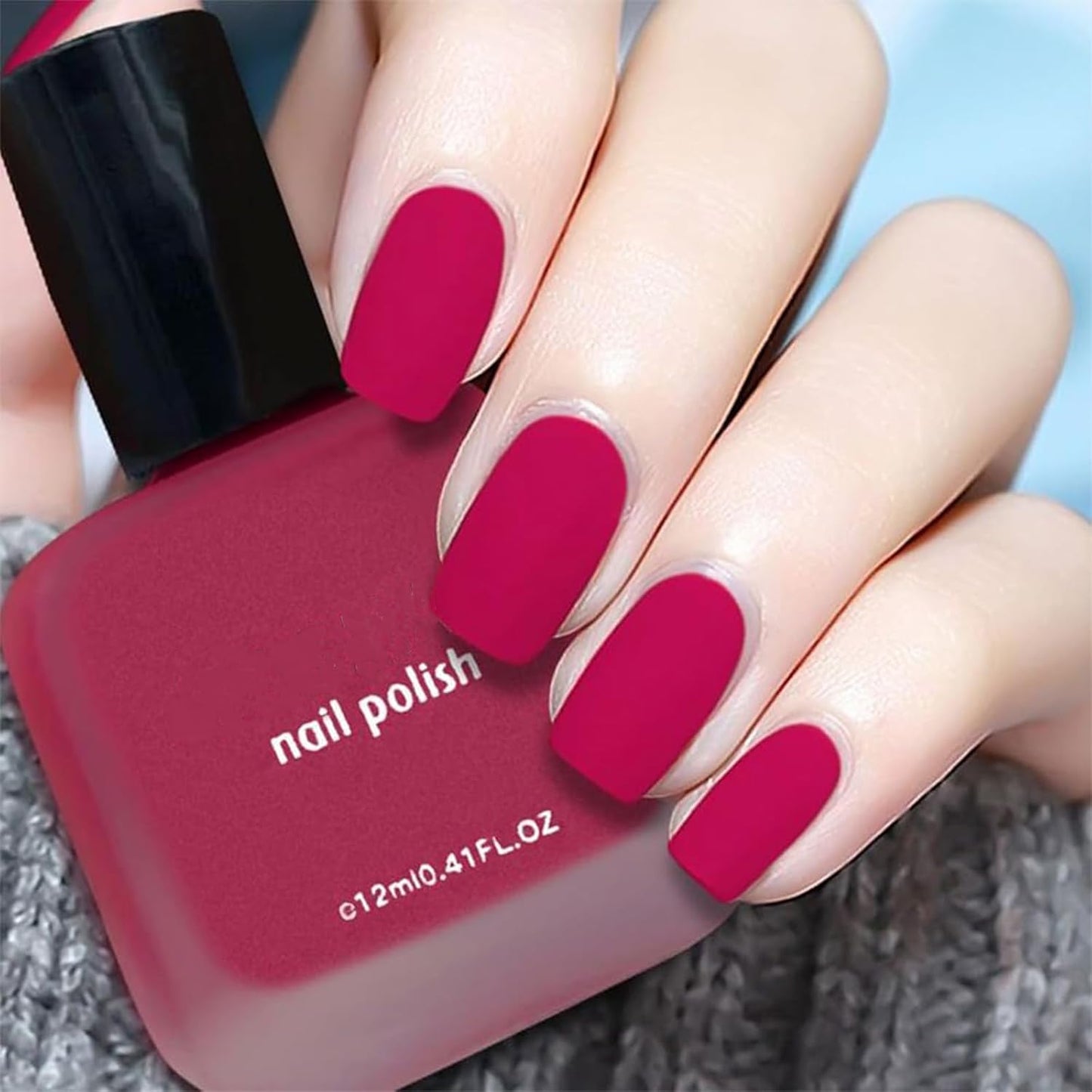 12ml Hot Pink Matte Nail Polish, Quick Dry Nail Lacquer for Nail Art Varnish, Mist Effect Matte Finish Velvet Nail Polish, 0.41 fl oz (Hot Pink, 0.41 fl oz)