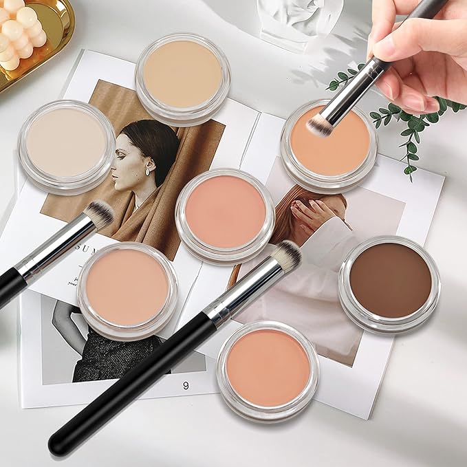 Cream Concealer Full Coverage Makeup, Matte Color Correcting Concealer with Brush, Waterproof, Conceals Blemish, Pores and Spots, Under Eye Makeup Concealer for Dark Circles (#04 LIGHT)