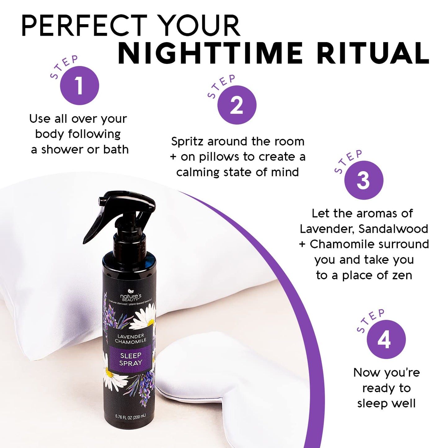 Nature's Beauty Lavender Chamomile Sleep Spray Multi-Pack - Sleep Well + Relax with Premium Grade Room + Pillow Spray, Made w/Coconut, Jojoba + Moringa Seed Oils, 6.76 fl oz (2 Pack)