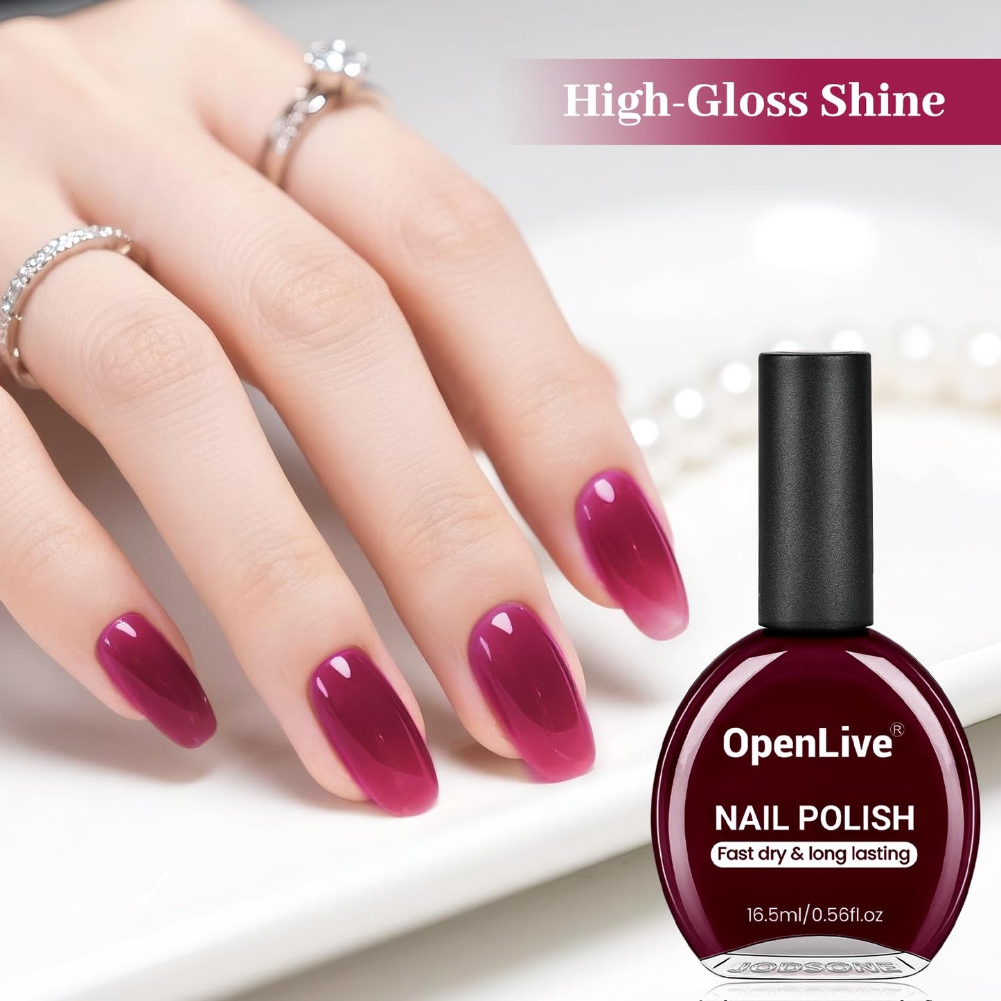 16.5ml Jelly Rose Red Nail Polish Large Volume Quick Dry Nail Polish, Long Lasting Shine, Fingernail Toenail Nail Art DIY Home Travel Nail Art Gift