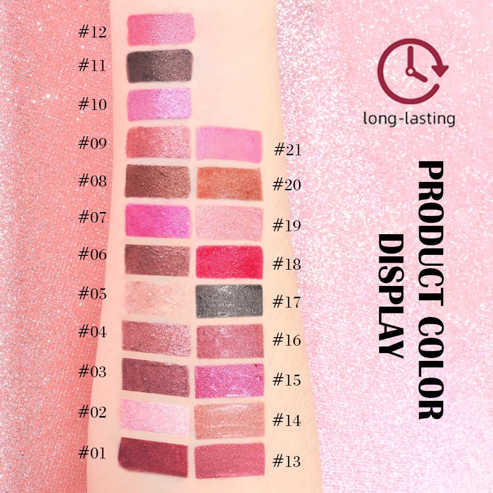 Kaely 2-in-1 Pink Red Metallic Lipstick and Lip Liner, Shimmer Liquid Metallic Lipsticks for Women, Glitter Lip Gloss Stain Long Lasting Waterproof Smudge Proof 24 Hour, Vegan Makeup, 09
