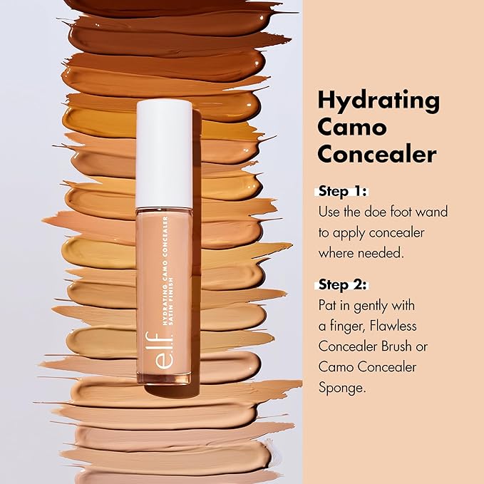 e.l.f. Hydrating Camo Concealer, Lightweight, Full Coverage, Long Lasting, Conceals, Corrects, Covers, Hydrates, Highlights, Fair Rose, Satin Finish, 25 Shades, All-Day Wear, 0.20 Fl Oz