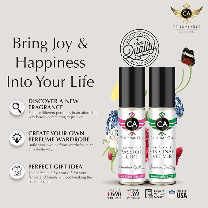 CA Perfume Impression of Eternal For Women Replica Fragrance Body Oil Dupes Alcohol-Free Essential Aromatherapy Sample Travel Size Concentrated Long Lasting Attar Roll-On 0.3 Fl Oz/10ml