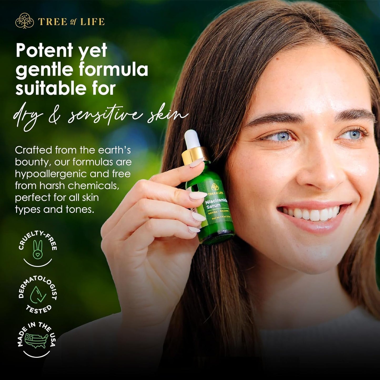 Tree of Life Beauty Niacinamide Vitamin B3 Serum, Hydrating Face Oil for Dark and Age Spots, Tightens Pores, Facial Serums for Sensitive Skin Care with Hyaluronic Acid and Vitamin E, 2 Fl Oz