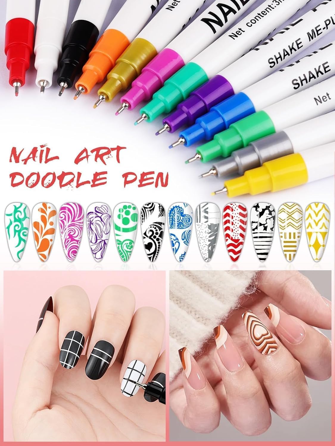 12 Color Nail Art Pens Set, EBANKU 0.5 MM 3D Nail Polish Pens Acrylic Paint Pens Nail Markers for Nail Art Drawing Painting Nail Point Dotting Pen Nail Design Kit Home Nail Salon DIY