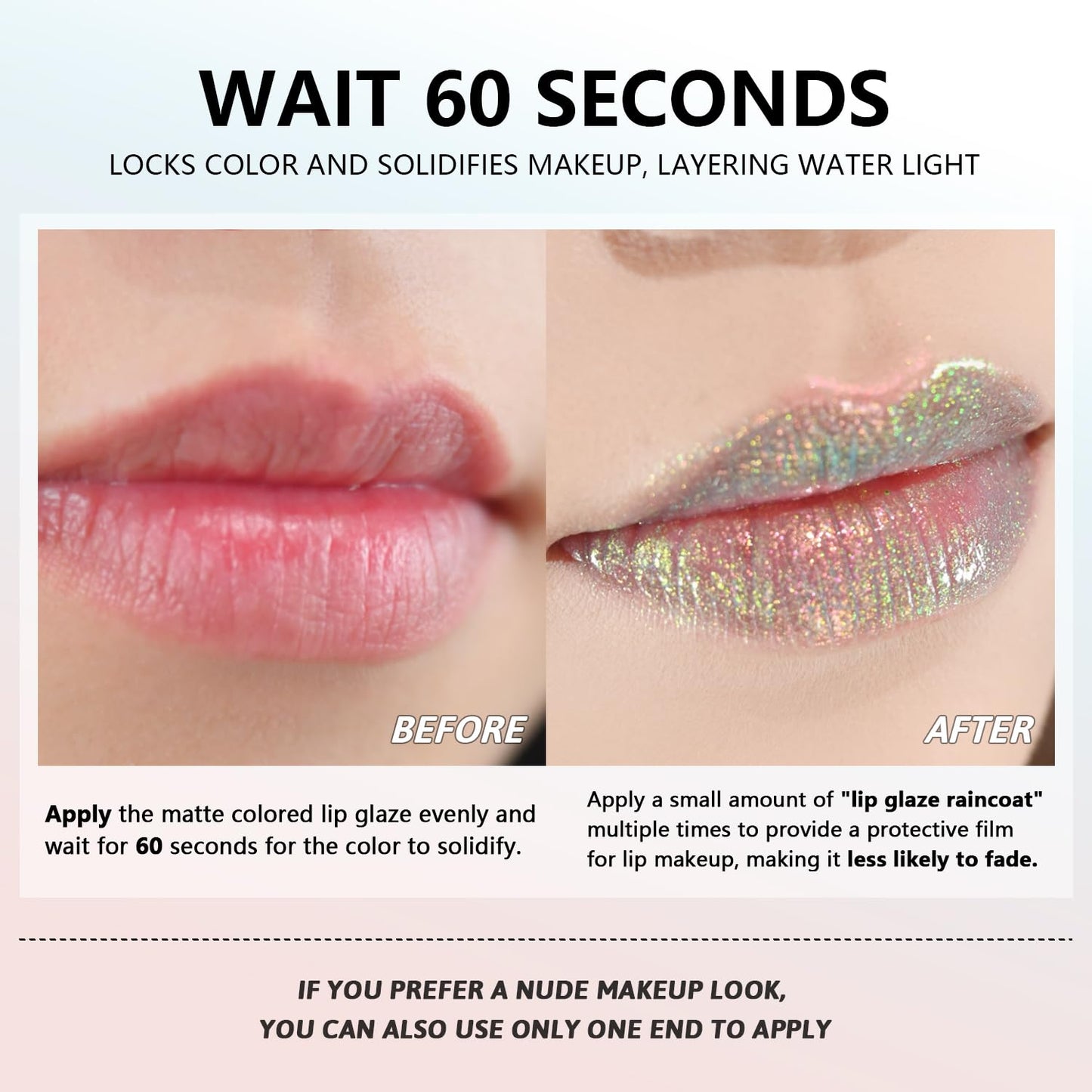 CHARMACY 2 In 1 Multichrome Moisturizing Lip Gloss, Double Head Liquid Lipstick, Mirror Waterproof Long Lasting No Fading Lip Balm, Hydrating Lip Plumper Waterlight Glossy Makeup #001