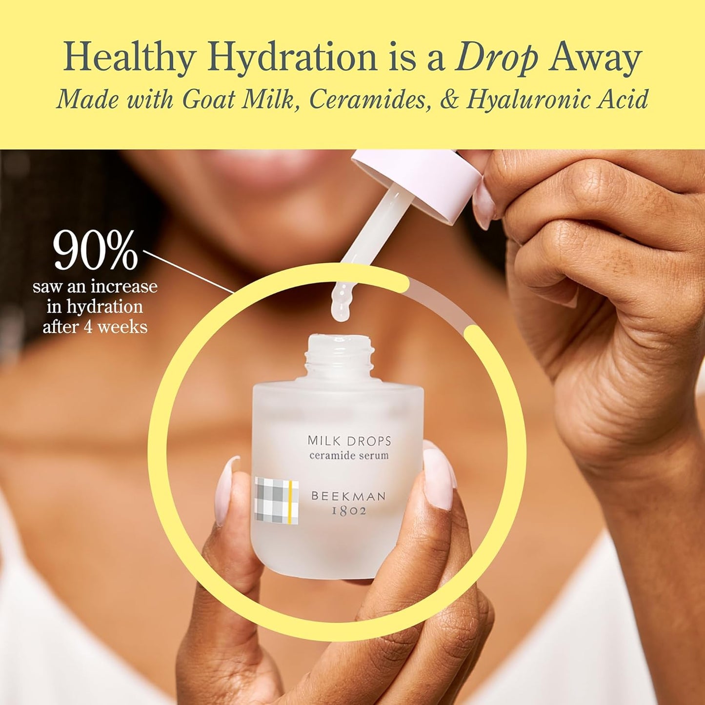 Beekman 1802 Milk Drops Ceramide Facial Serum - Squalane Oil, Hyaluronic Acid & Goat Milk Face Moisturizer - Boosts Skin Radiance & Hydrates Deeply - Fragrance Free, Cruelty Free