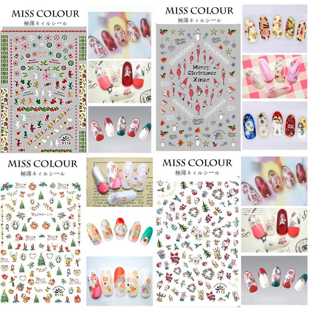 1500+ Patterns Christmas Nail Art Stickers Decals, Kalolary Self-adhesive Nail Stickers Santa Claus Snowflake Snowman Christmas Bell Tree Stick Elk for Christams Nail Decorations (12 Sheet Large Size)