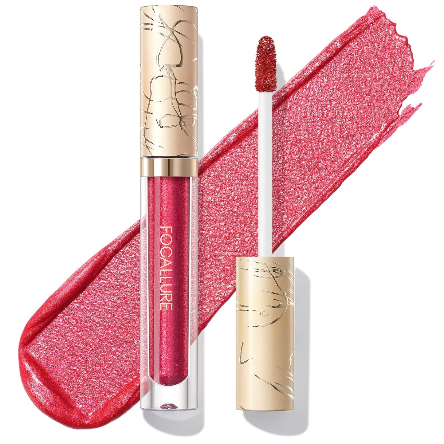 FOCALLURE Metallic Liquid Lipstick,Non Stick Cup Lip Gloss,High Impact Lip Color with Transfer-proof Wear,Long Lasting & Waterproof Lipstick Makeup for Women,RD06 FULL HOT