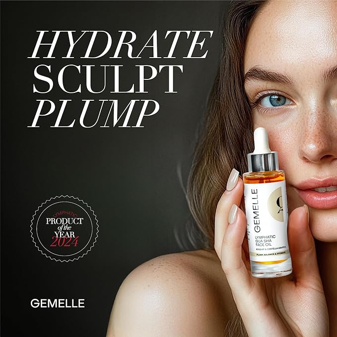 GEMELLE Lymphatic Gua Sha Face Oil | 10x Award Winner | Detox, Plump, Balance, Hydrate | High-Altitude Rosehip, Centella Asiatica & More! | Organic, Natural, Clean Beauty | Starter, Travel 15ml