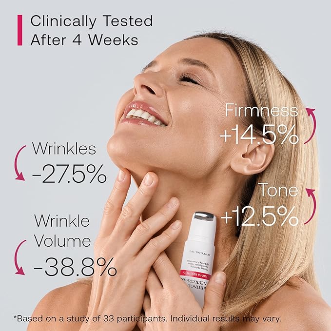 Retinol Neck Firming Cream with Cooling & Massaging Roller Applicator - Hydrates, Lifts, Smoothes Wrinkles, Fine Lines & Tightens Sagging Skin with Niacinamide & Hyaluronic Acid, 1.7oz/50g