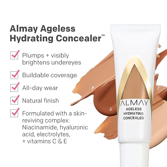 Almay Anti-Aging Concealer, Face Makeup with Hyaluronic Acid, Niacinamide, Vitamin C & E, Hypoallergenic-Fragrance Free, 050 Deep, 0.37 Fl Oz (Pack of 1)