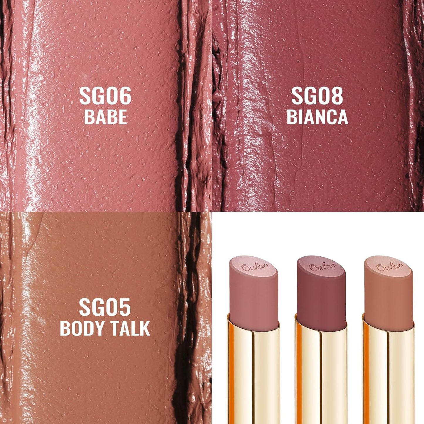 Oulac Hydrating Lipstick Set For Women Plum Brown Lipsticks High Impact Lipcolor Tinted Lip Balm, Nourishing, Satin Finish, Moisturizing Creamy Formula, Vegan Gluten Free 05+06+08(SET 2)