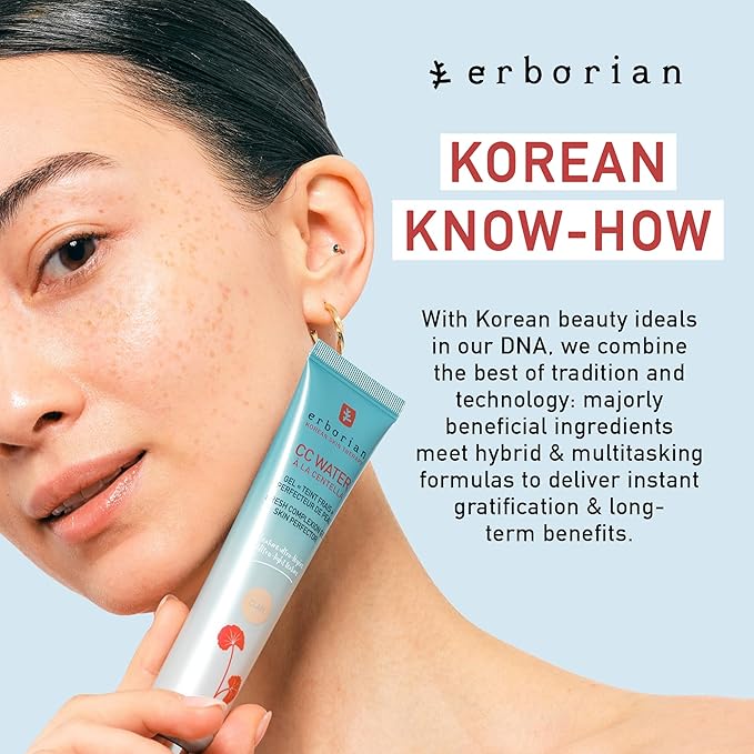 Erborian CC Water with Hyaluronic Acid, Chocolate - Ultra-Light Aqua Gel Color Corrector with Centella Asiatica & Hyaluronic Acid - Plump, Softer & Hydrated Skin - Korean Skincare Perfector - 0.5 Oz