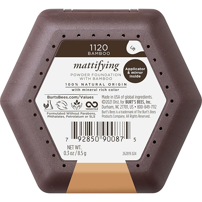 Burt’s Bees 100% Natural Origin Mattifying Powder Foundation, Bamboo, 0.3 Ounce, Packaging May Vary