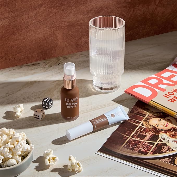 FLOWER BEAUTY By Drew Barrymore Get Real Serum Concealer - Brightens Skin + Blurs Blemishes - Hydrating Serum- Medium Deep